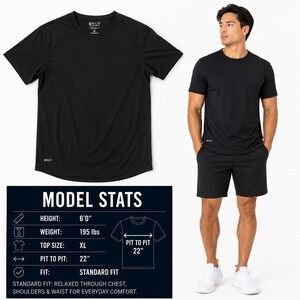 BYLT Premium Basics Men XL Drop Cut Performance Short Sleeve Shirt Black 853